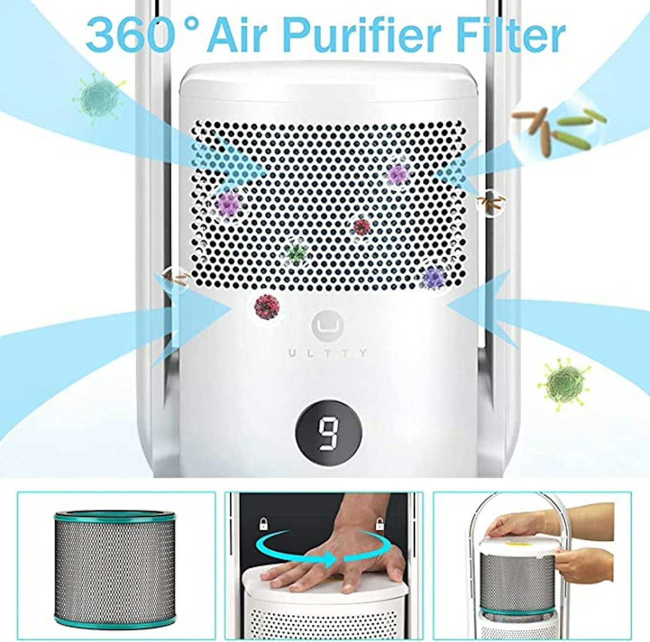 1  Ventilateur  avec Purification de l'air, Silencieux Produit non testés Vendu en l’état sans garantie